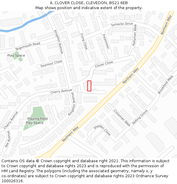 4, CLOVER CLOSE, CLEVEDON, BS21 6EB: Location map and indicative extent of plot
