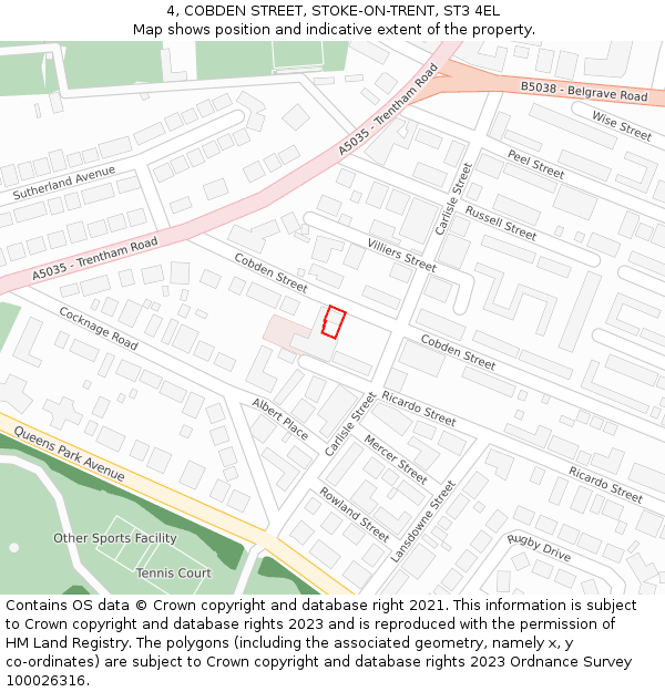 4, COBDEN STREET, STOKE-ON-TRENT, ST3 4EL: Location map and indicative extent of plot