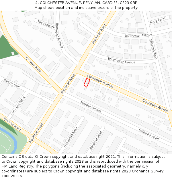 4, COLCHESTER AVENUE, PENYLAN, CARDIFF, CF23 9BP: Location map and indicative extent of plot