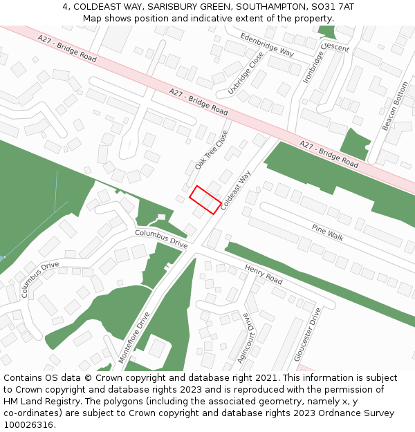 4, COLDEAST WAY, SARISBURY GREEN, SOUTHAMPTON, SO31 7AT: Location map and indicative extent of plot