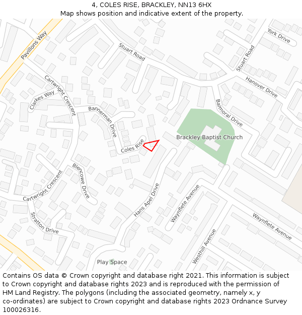 4, COLES RISE, BRACKLEY, NN13 6HX: Location map and indicative extent of plot