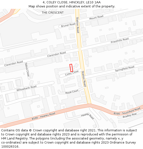 4, COLEY CLOSE, HINCKLEY, LE10 1AA: Location map and indicative extent of plot
