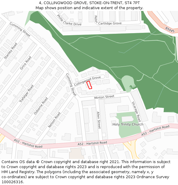 4, COLLINGWOOD GROVE, STOKE-ON-TRENT, ST4 7PT: Location map and indicative extent of plot