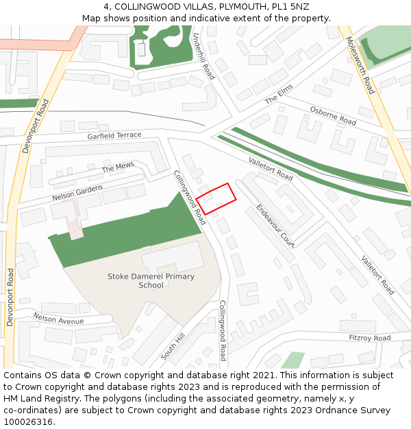 4, COLLINGWOOD VILLAS, PLYMOUTH, PL1 5NZ: Location map and indicative extent of plot