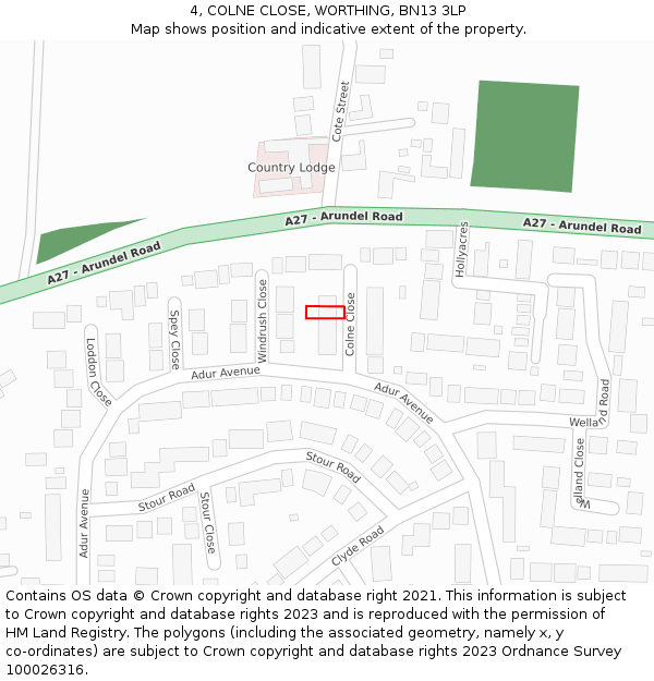 4, COLNE CLOSE, WORTHING, BN13 3LP: Location map and indicative extent of plot