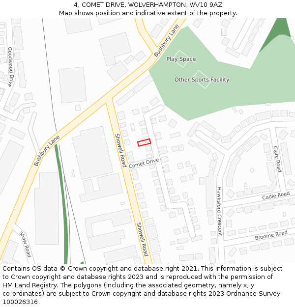 4, COMET DRIVE, WOLVERHAMPTON, WV10 9AZ: Location map and indicative extent of plot