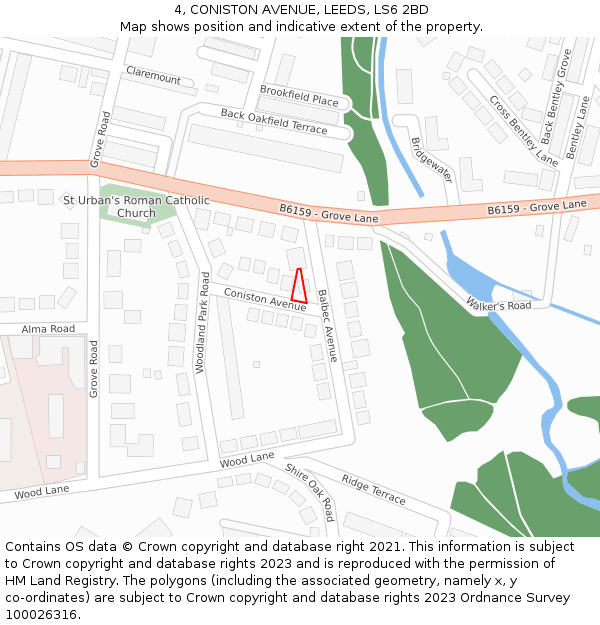 4, CONISTON AVENUE, LEEDS, LS6 2BD: Location map and indicative extent of plot