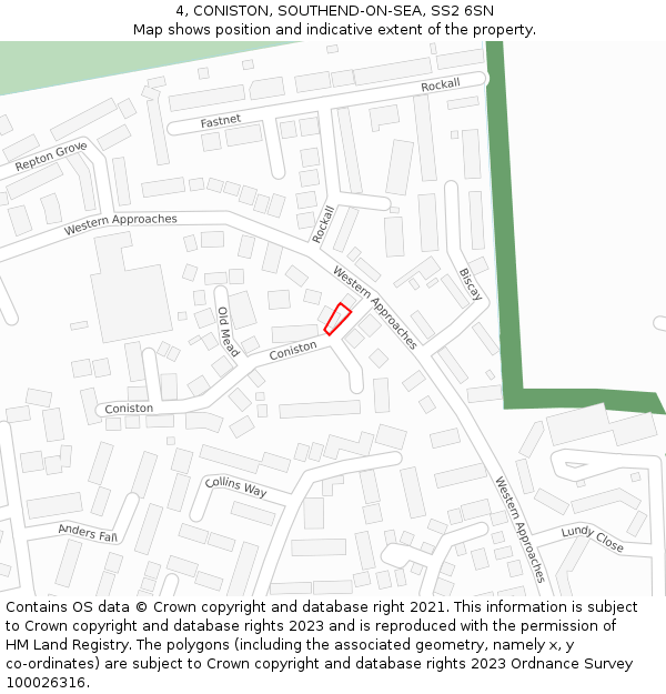 4, CONISTON, SOUTHEND-ON-SEA, SS2 6SN: Location map and indicative extent of plot