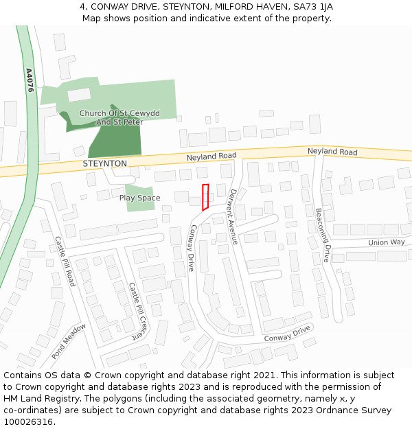 4, CONWAY DRIVE, STEYNTON, MILFORD HAVEN, SA73 1JA: Location map and indicative extent of plot