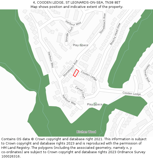 4, COODEN LEDGE, ST LEONARDS-ON-SEA, TN38 8ET: Location map and indicative extent of plot