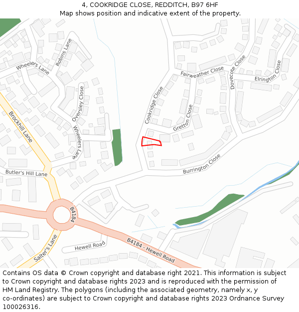 4, COOKRIDGE CLOSE, REDDITCH, B97 6HF: Location map and indicative extent of plot