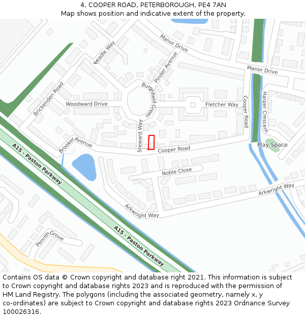 4, COOPER ROAD, PETERBOROUGH, PE4 7AN: Location map and indicative extent of plot
