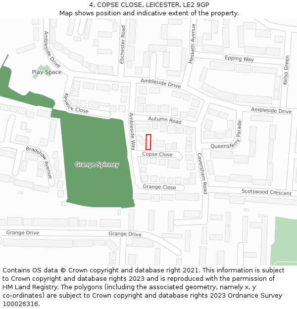 4, COPSE CLOSE, LEICESTER, LE2 9GP: Location map and indicative extent of plot