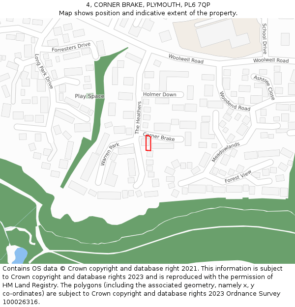 4, CORNER BRAKE, PLYMOUTH, PL6 7QP: Location map and indicative extent of plot