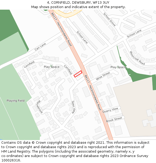 4, CORNFIELD, DEWSBURY, WF13 3UY: Location map and indicative extent of plot