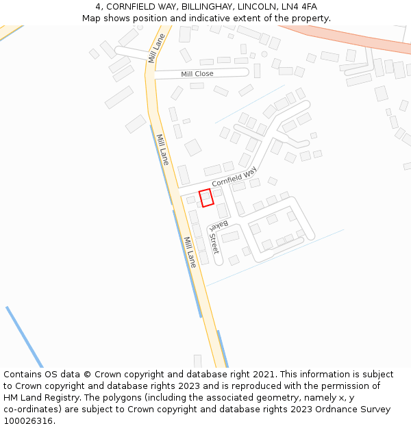 4, CORNFIELD WAY, BILLINGHAY, LINCOLN, LN4 4FA: Location map and indicative extent of plot