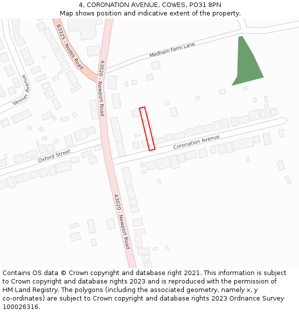 4, CORONATION AVENUE, COWES, PO31 8PN: Location map and indicative extent of plot