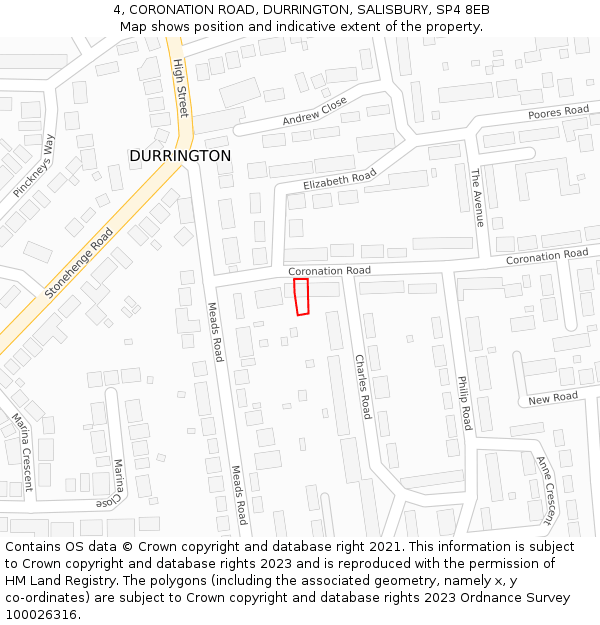 4, CORONATION ROAD, DURRINGTON, SALISBURY, SP4 8EB: Location map and indicative extent of plot
