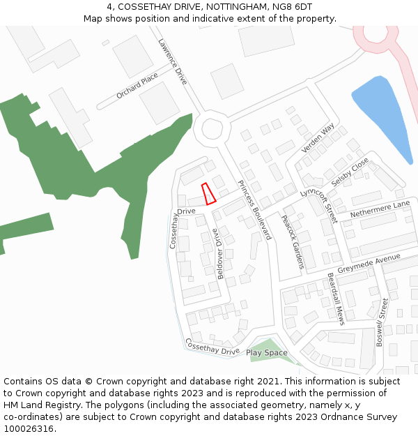 4, COSSETHAY DRIVE, NOTTINGHAM, NG8 6DT: Location map and indicative extent of plot