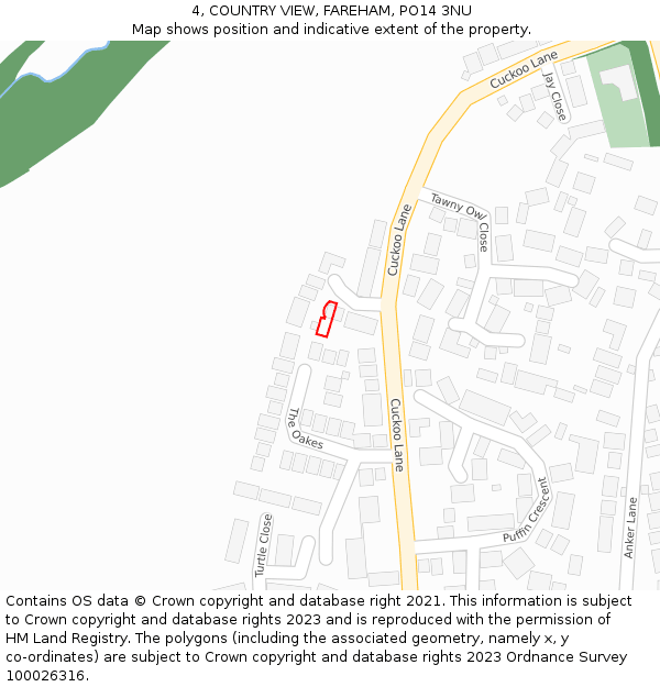 4, COUNTRY VIEW, FAREHAM, PO14 3NU: Location map and indicative extent of plot