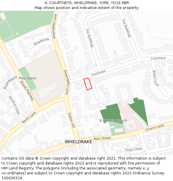 4, COURTNEYS, WHELDRAKE, YORK, YO19 6BR: Location map and indicative extent of plot