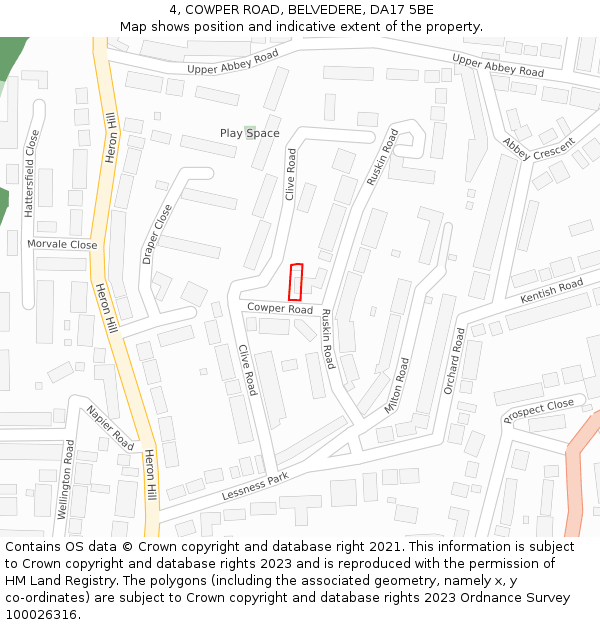 4, COWPER ROAD, BELVEDERE, DA17 5BE: Location map and indicative extent of plot