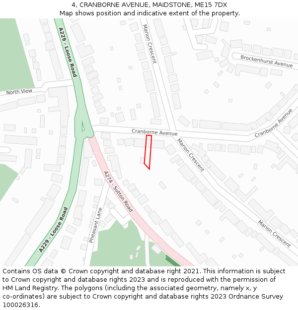 4, CRANBORNE AVENUE, MAIDSTONE, ME15 7DX: Location map and indicative extent of plot