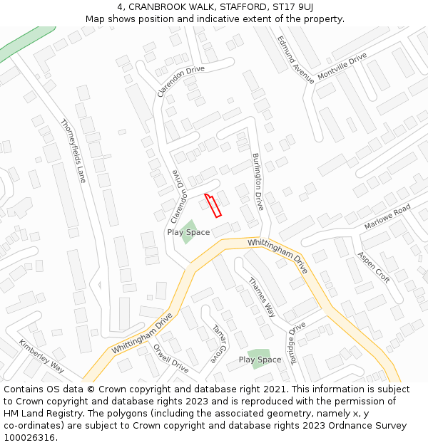 4, CRANBROOK WALK, STAFFORD, ST17 9UJ: Location map and indicative extent of plot