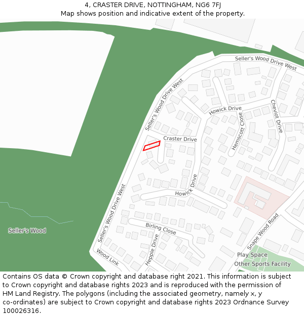 4, CRASTER DRIVE, NOTTINGHAM, NG6 7FJ: Location map and indicative extent of plot