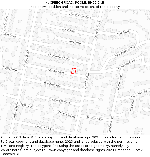 4, CREECH ROAD, POOLE, BH12 2NB: Location map and indicative extent of plot