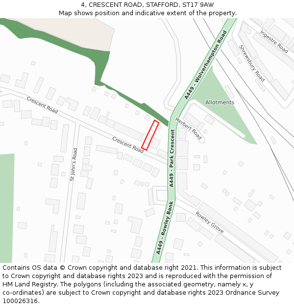 4, CRESCENT ROAD, STAFFORD, ST17 9AW: Location map and indicative extent of plot