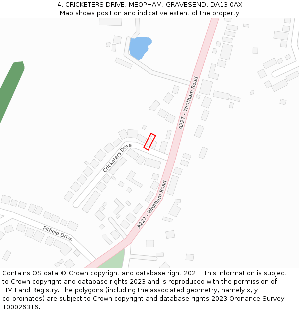 4, CRICKETERS DRIVE, MEOPHAM, GRAVESEND, DA13 0AX: Location map and indicative extent of plot