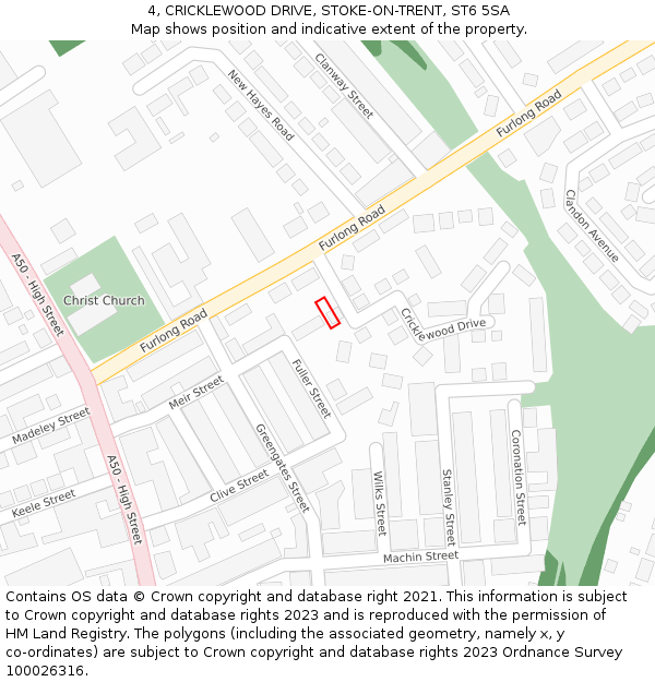 4, CRICKLEWOOD DRIVE, STOKE-ON-TRENT, ST6 5SA: Location map and indicative extent of plot