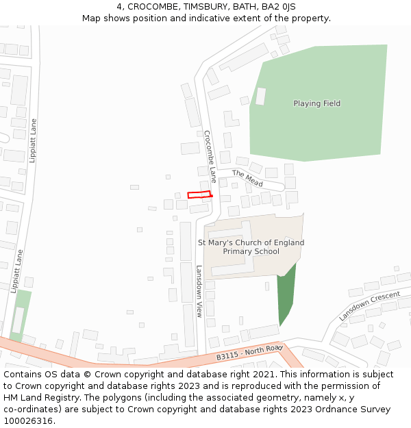 4, CROCOMBE, TIMSBURY, BATH, BA2 0JS: Location map and indicative extent of plot