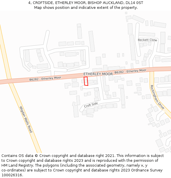 4, CROFTSIDE, ETHERLEY MOOR, BISHOP AUCKLAND, DL14 0ST: Location map and indicative extent of plot