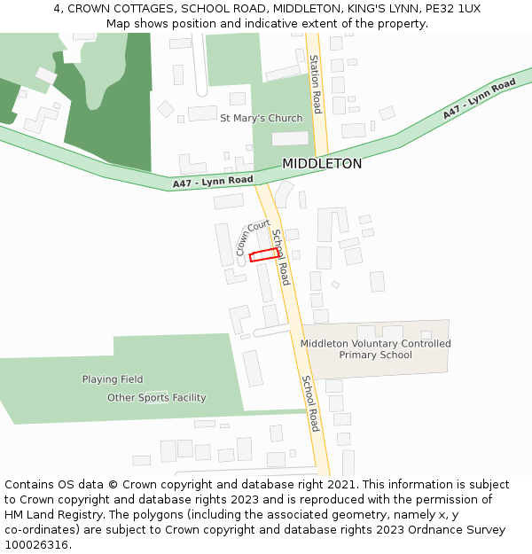 4, CROWN COTTAGES, SCHOOL ROAD, MIDDLETON, KING'S LYNN, PE32 1UX: Location map and indicative extent of plot