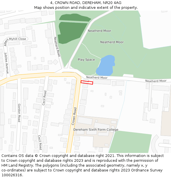 4, CROWN ROAD, DEREHAM, NR20 4AG: Location map and indicative extent of plot