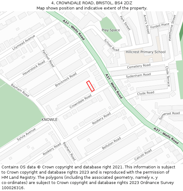 4, CROWNDALE ROAD, BRISTOL, BS4 2DZ: Location map and indicative extent of plot