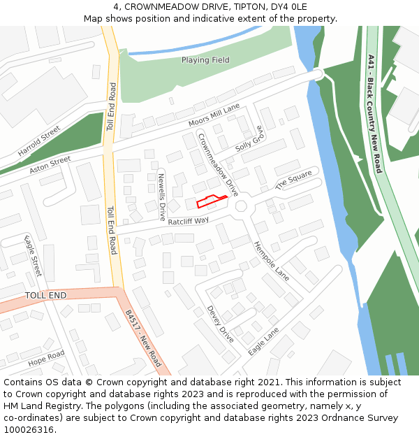 4, CROWNMEADOW DRIVE, TIPTON, DY4 0LE: Location map and indicative extent of plot