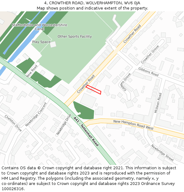 4, CROWTHER ROAD, WOLVERHAMPTON, WV6 0JA: Location map and indicative extent of plot