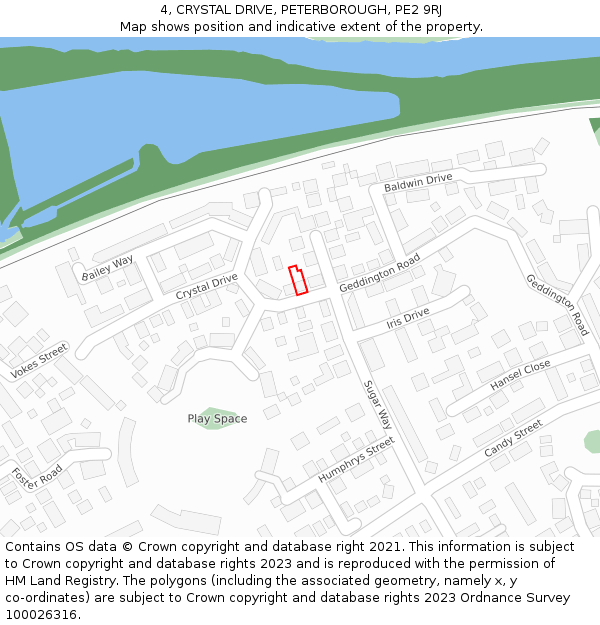 4, CRYSTAL DRIVE, PETERBOROUGH, PE2 9RJ: Location map and indicative extent of plot