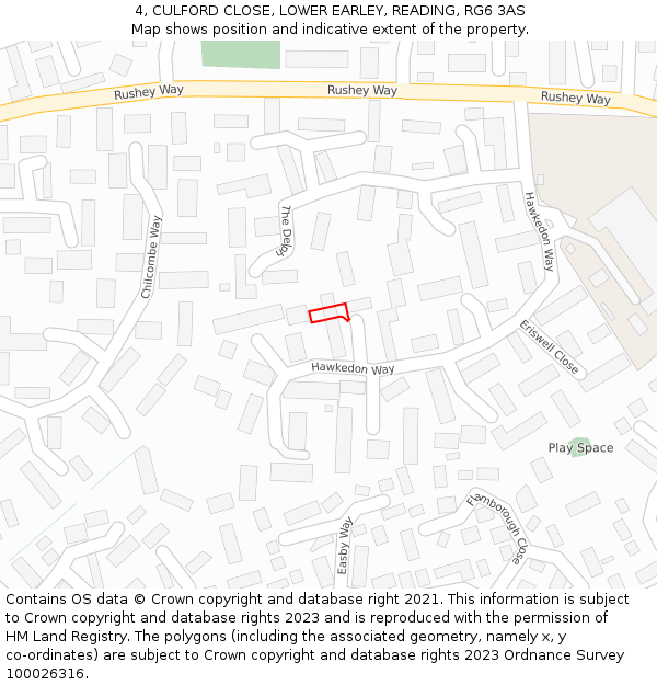 4, CULFORD CLOSE, LOWER EARLEY, READING, RG6 3AS: Location map and indicative extent of plot