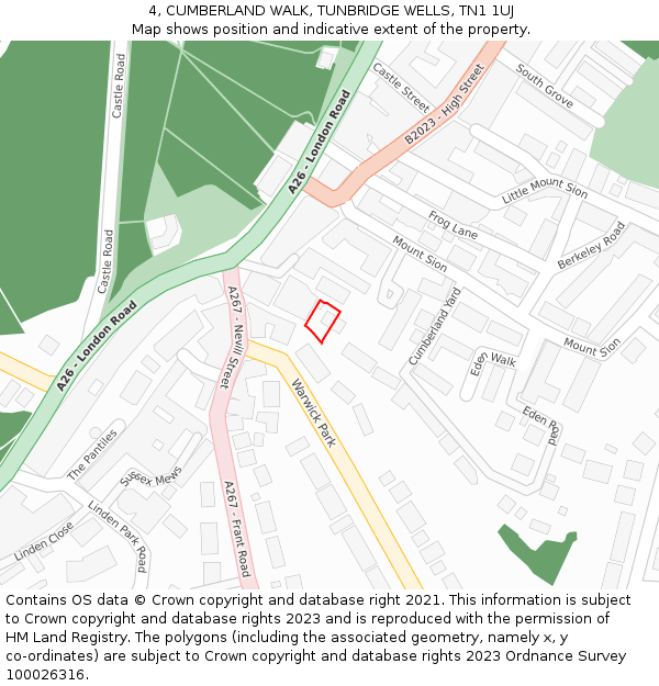 4, CUMBERLAND WALK, TUNBRIDGE WELLS, TN1 1UJ: Location map and indicative extent of plot