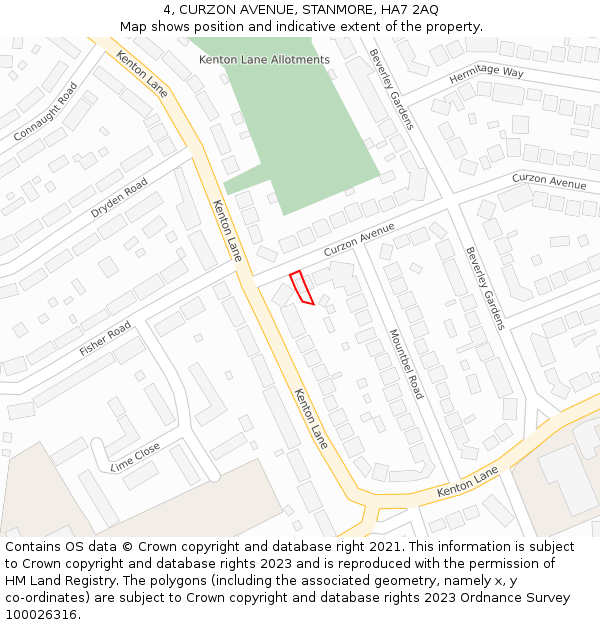 4, CURZON AVENUE, STANMORE, HA7 2AQ: Location map and indicative extent of plot