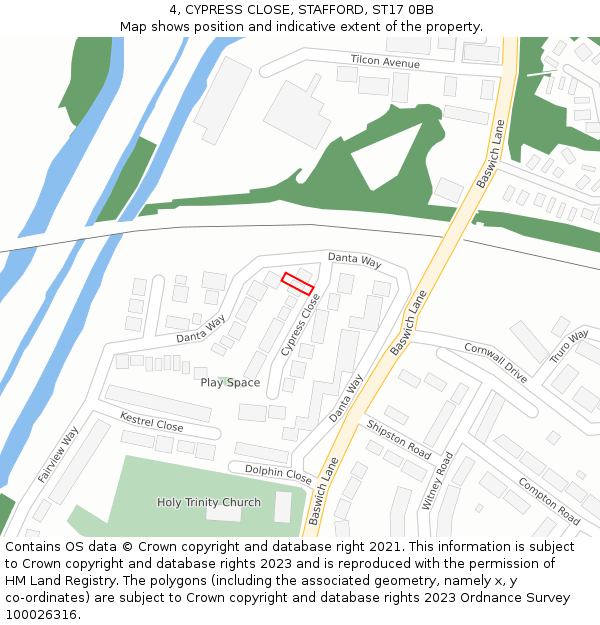 4, CYPRESS CLOSE, STAFFORD, ST17 0BB: Location map and indicative extent of plot