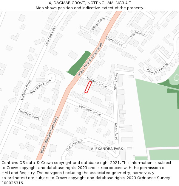 4, DAGMAR GROVE, NOTTINGHAM, NG3 4JE: Location map and indicative extent of plot