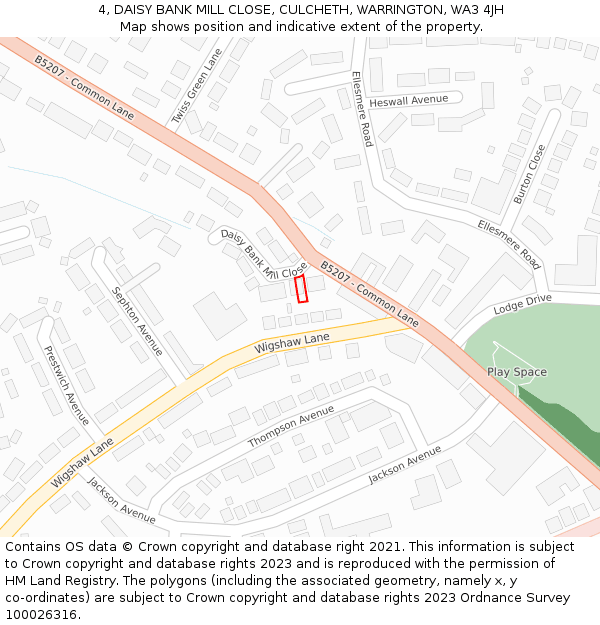 4, DAISY BANK MILL CLOSE, CULCHETH, WARRINGTON, WA3 4JH: Location map and indicative extent of plot