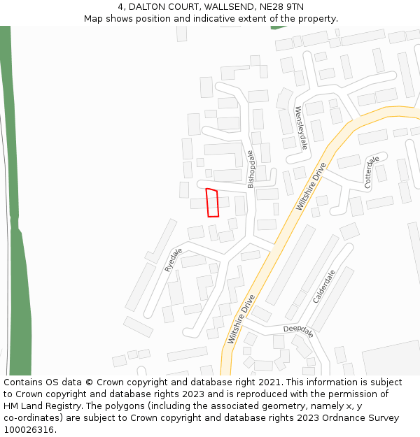 4, DALTON COURT, WALLSEND, NE28 9TN: Location map and indicative extent of plot