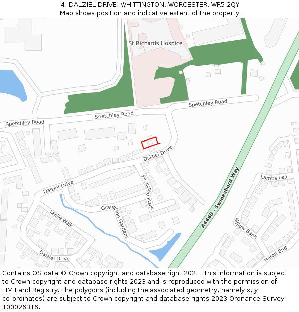 4, DALZIEL DRIVE, WHITTINGTON, WORCESTER, WR5 2QY: Location map and indicative extent of plot