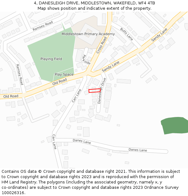 4, DANESLEIGH DRIVE, MIDDLESTOWN, WAKEFIELD, WF4 4TB: Location map and indicative extent of plot